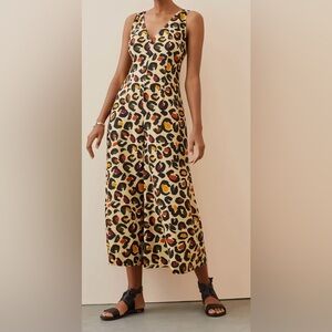 FARM Rio (Anthropologie) Leopard Linen Blend Jumpsuit, Medium